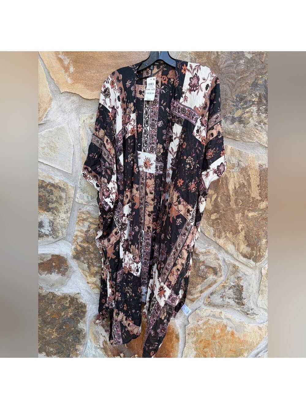 INC International Concepts BoHo Floral Kimono Wrap OS Neutral Lightweight NEW